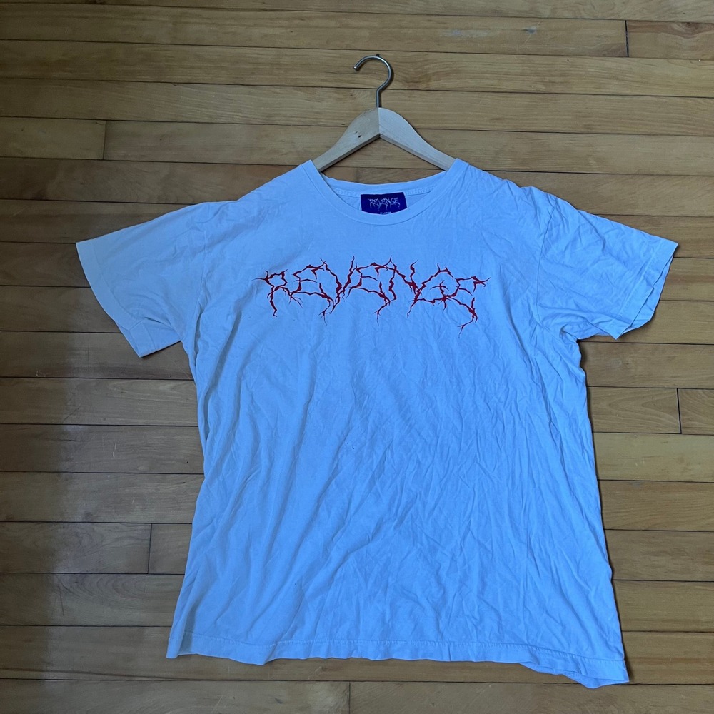 Revenge White Red Lightning Logo Skull Varsity R Graphic T-Shirt XL